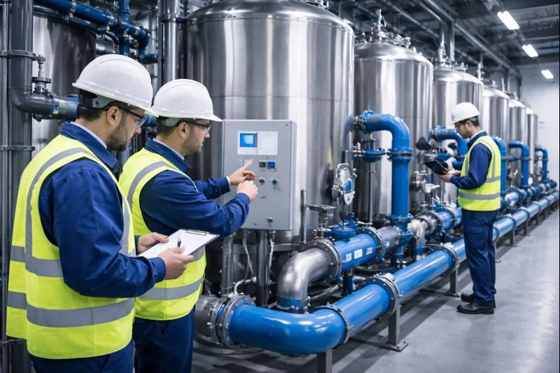 Técnico trabajando en sistema de filtración